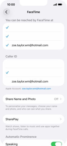 Press the required setting below 'You can be reached by FaceTime at'. Press the required setting below 'You can be reached by FaceTime at'.