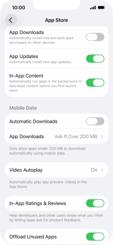 Press the indicator next to 'App Updates' to turn the function on or off. Press the indicator next to 'App Updates' to turn the function on or off.