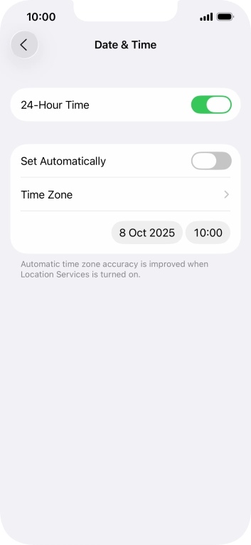 Press the indicator next to 'Set Automatically' to turn on the function.