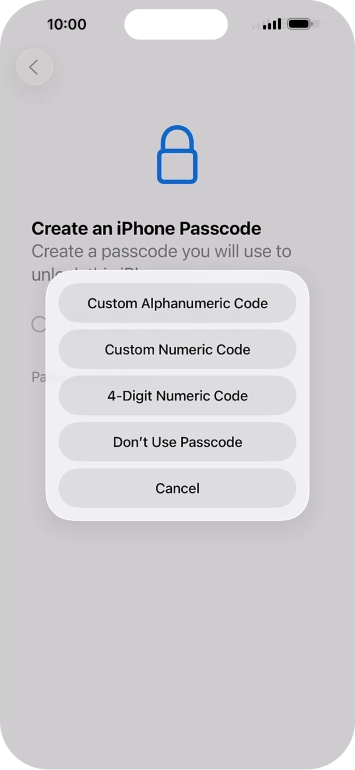 Follow the instructions on the screen to turn on the lock code or press Don't Use Passcode. Follow the instructions on the screen to turn on the lock code or press Don't Use Passcode.