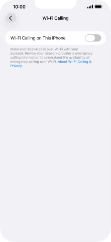 Press the indicator next to 'Wi-Fi Calling on This iPhone' to turn the function on or off. Press the indicator next to 'Wi-Fi Calling on This iPhone' to turn the function on or off.