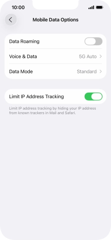 Press the indicator next to 'Data Roaming' to turn the function on or off.