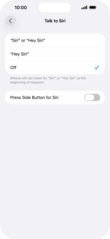 Press the indicator next to 'Press Side Button for Siri' to turn on the function.