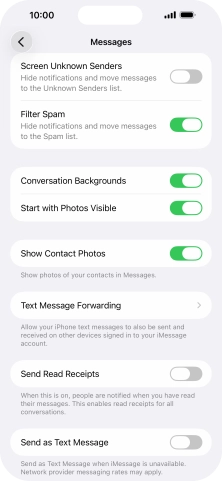 Press the indicator next to 'Send as Text Message' to turn the function on or off.