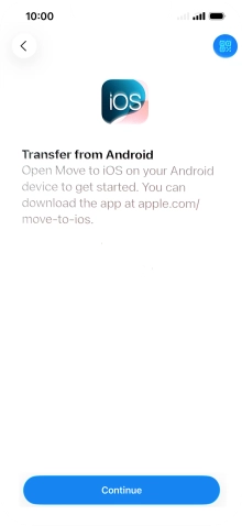 To transfer content to your phone, you need to install the app 'Move to iOS' on the Android phone. When the app is installed, press Continue.
