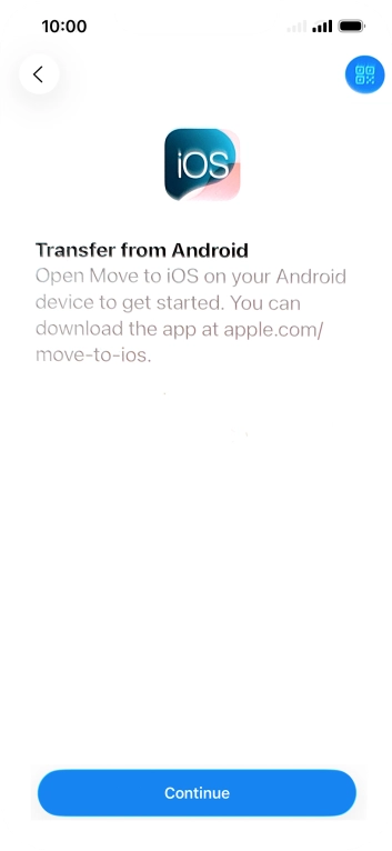 To transfer content to your phone, you need to install the app 'Move to iOS' on the Android phone. When the app is installed, press Continue.