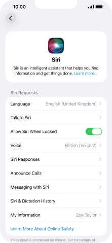 Press the indicator next to 'Allow Siri When Locked' to turn the function on or off.