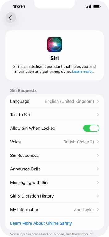 Press the indicator next to 'Allow Siri When Locked' to turn the function on or off.