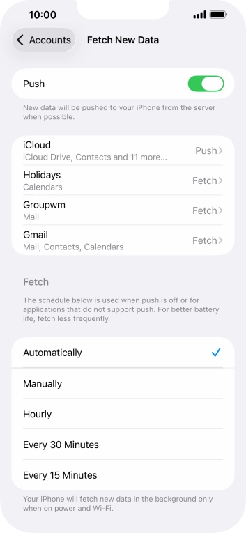 Press the indicator next to 'Push' to turn the function on or off. Press the indicator next to 'Push' to turn the function on or off.