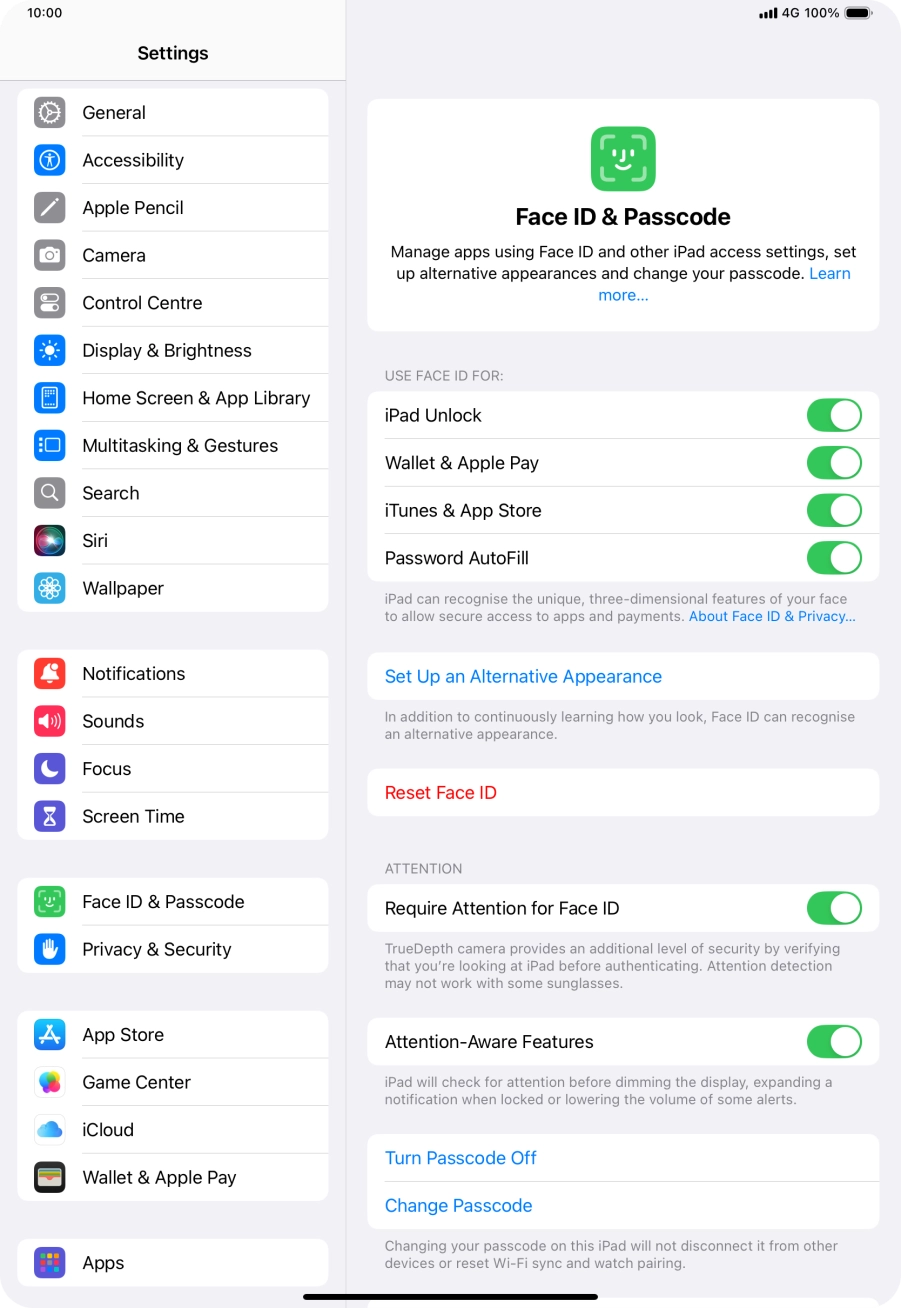 Press the indicators next to the required settings to turn them on or off.