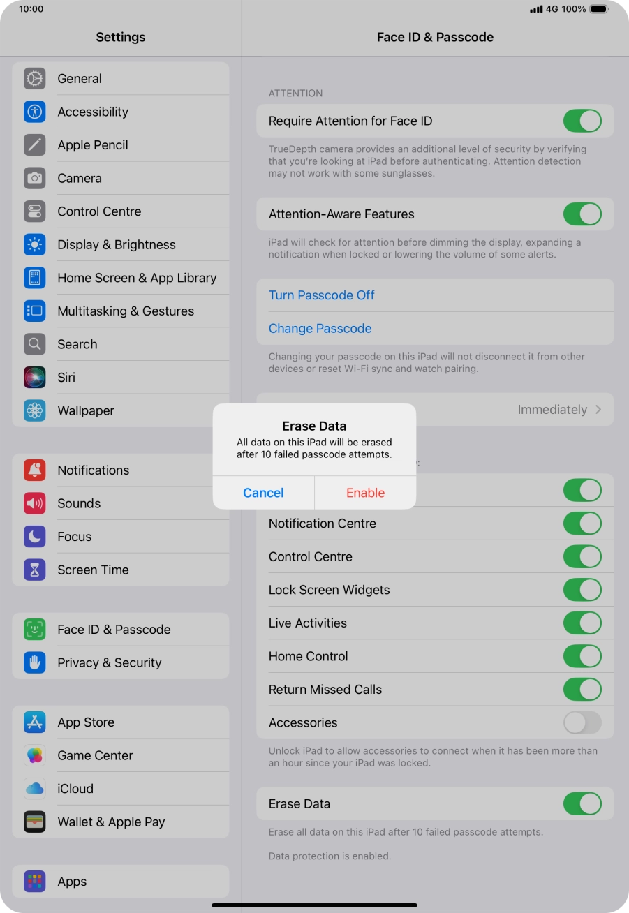 If you turn on the function, press Enable.