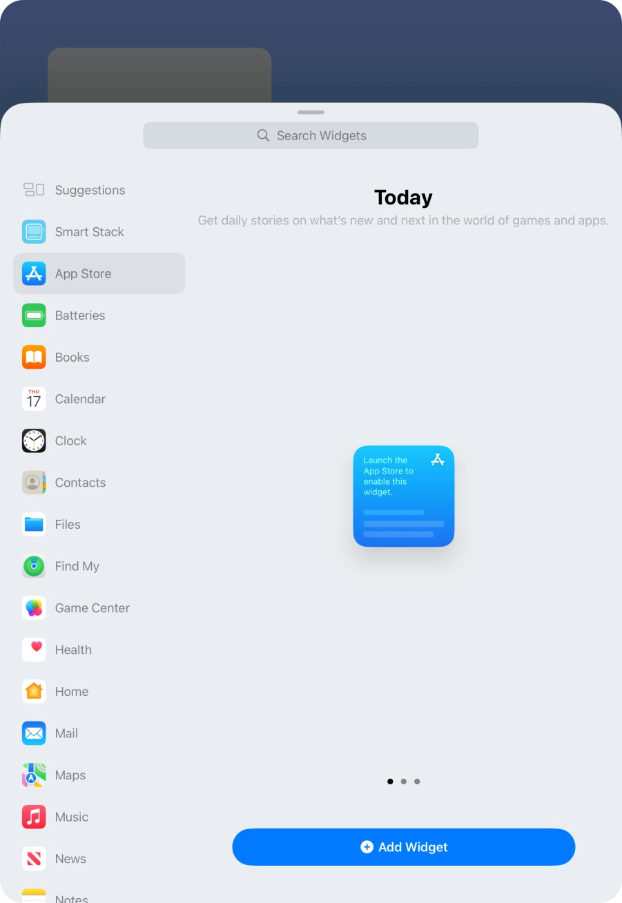 Slide your finger right or left on the screen to select the required widget size.