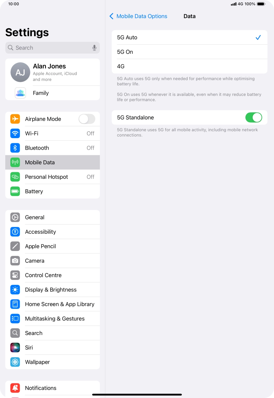 To turn on automatic switch between 5G and 4G, press 5G Auto.