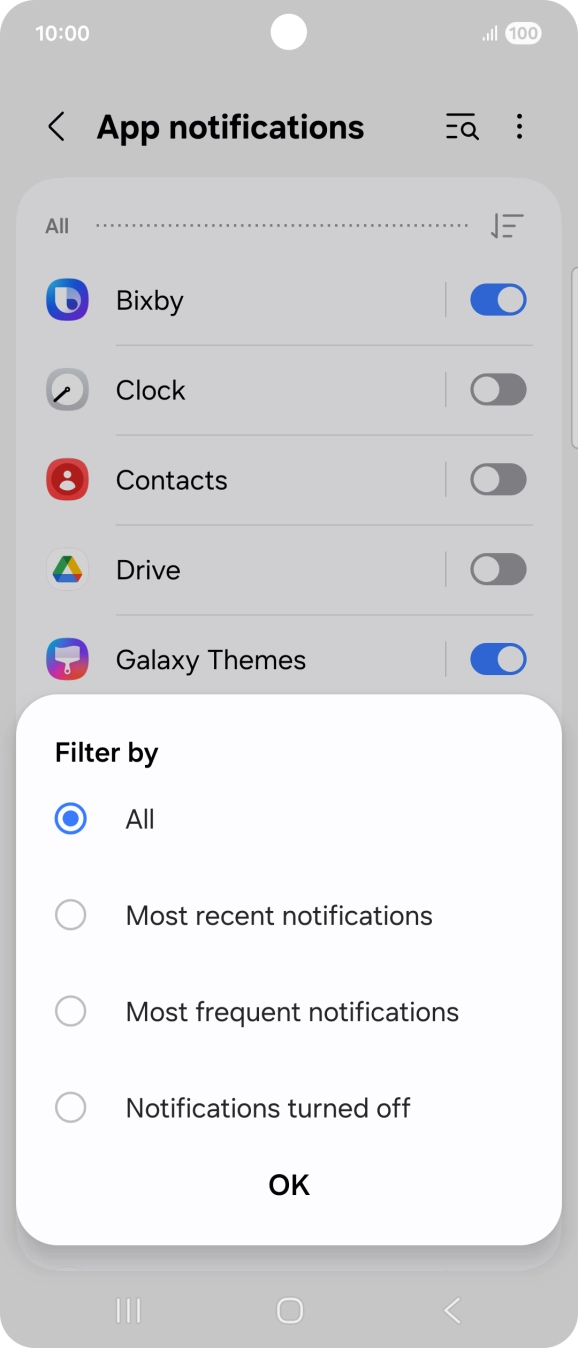 Press the required setting.