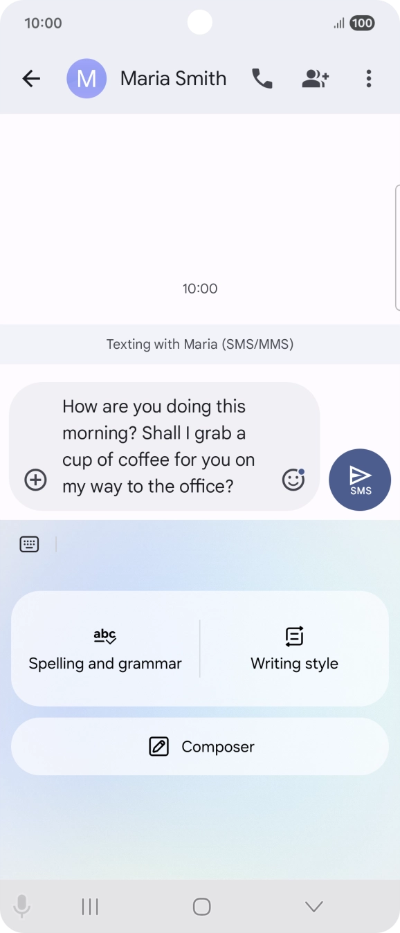 To change the writing style of your text, press Writing style and follow the instructions on the screen to use the function.