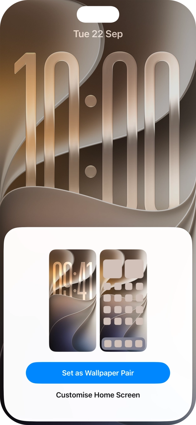 To use the same colour theme on the home screen, press Set as Wallpaper Pair. To use the same colour theme on the home screen, press Set as Wallpaper Pair.