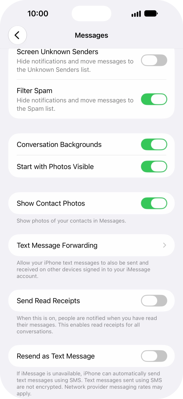 Press the indicator next to 'Resend as Text Message' to turn the function on or off.