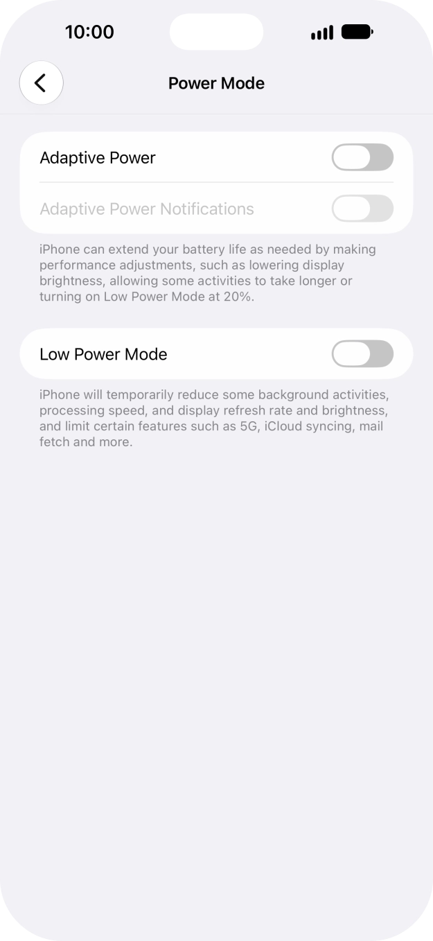 Press the indicator next to 'Adaptive Power' to turn on the function.
