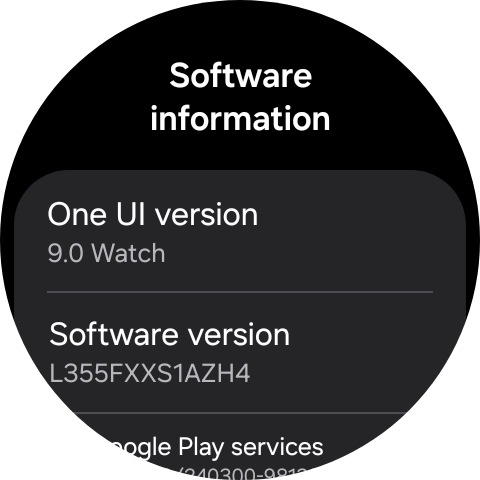 The software version of your smartwatch is displayed below One UI version. The software version of your smartwatch is displayed below One UI version.