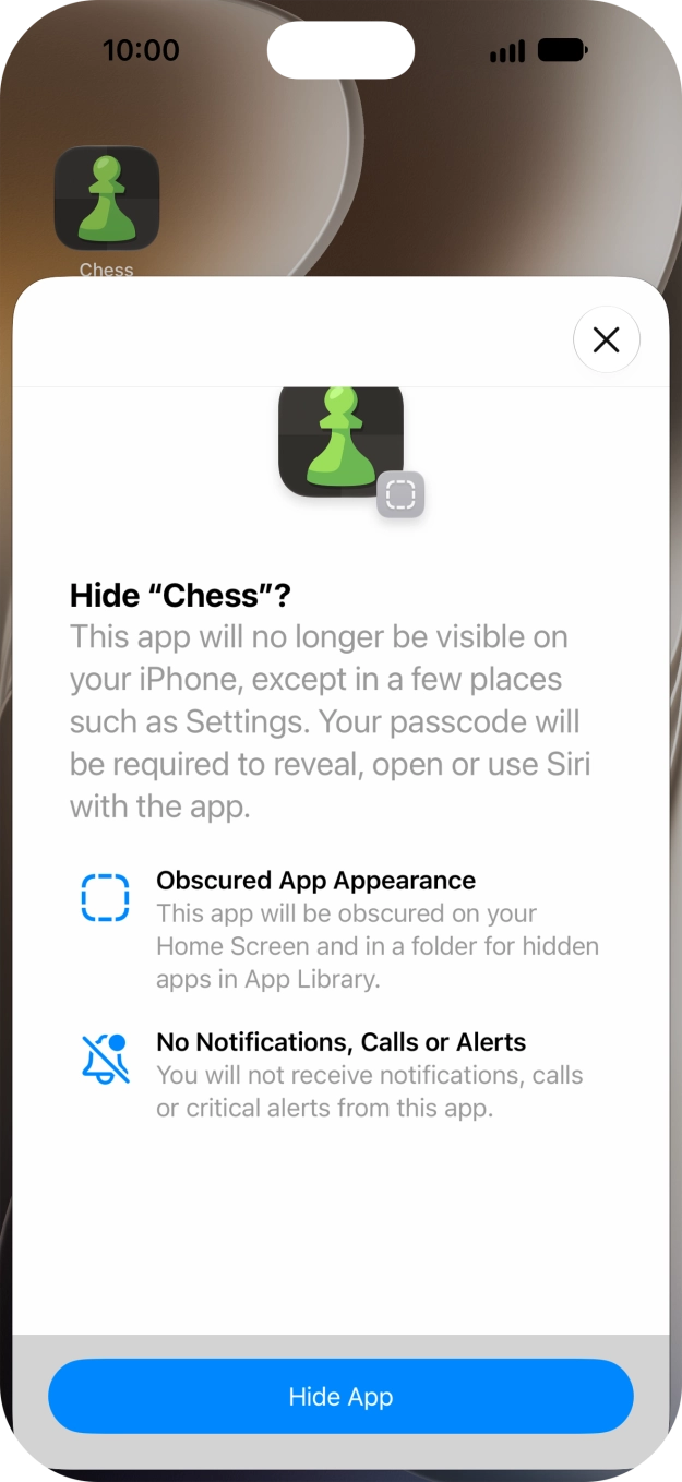 Press Hide App.
