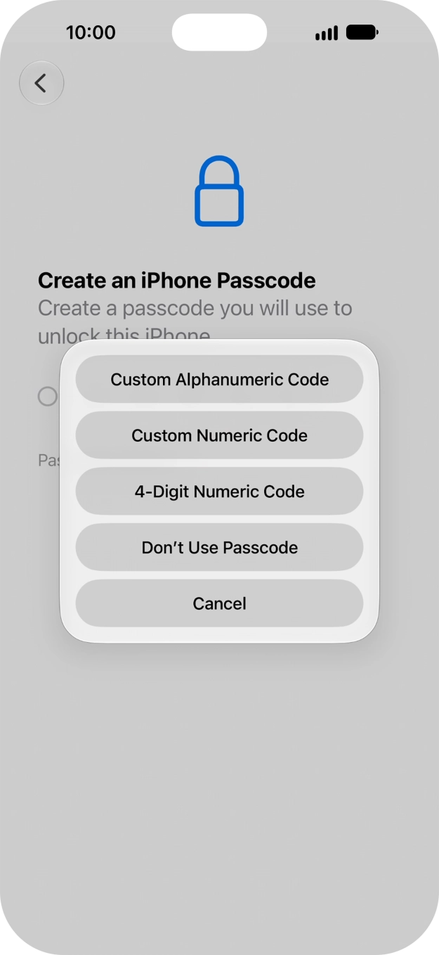 Follow the instructions on the screen to turn on the lock code or press Don't Use Passcode. Follow the instructions on the screen to turn on the lock code or press Don't Use Passcode.