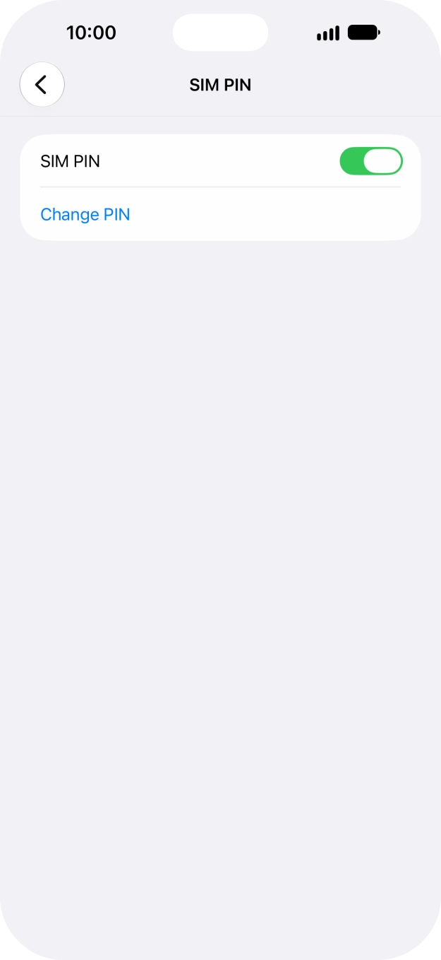 Press the indicator next to 'SIM PIN' to turn the function on or off.