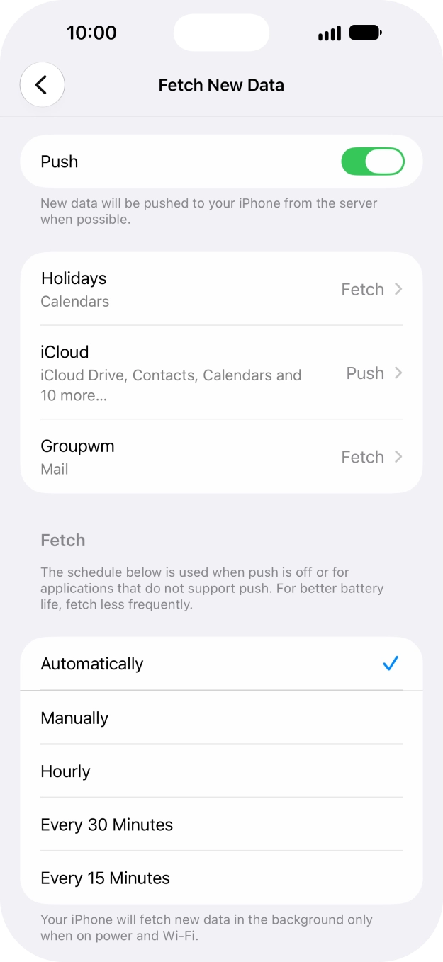 Press the indicator next to 'Push' to turn the function on or off. Press the indicator next to 'Push' to turn the function on or off.