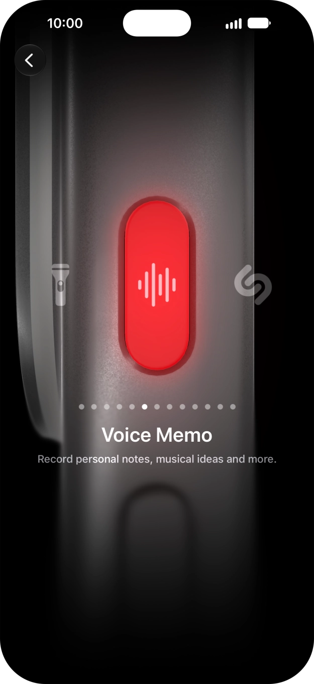 Slide your finger right or left on the screen to select the required function.
