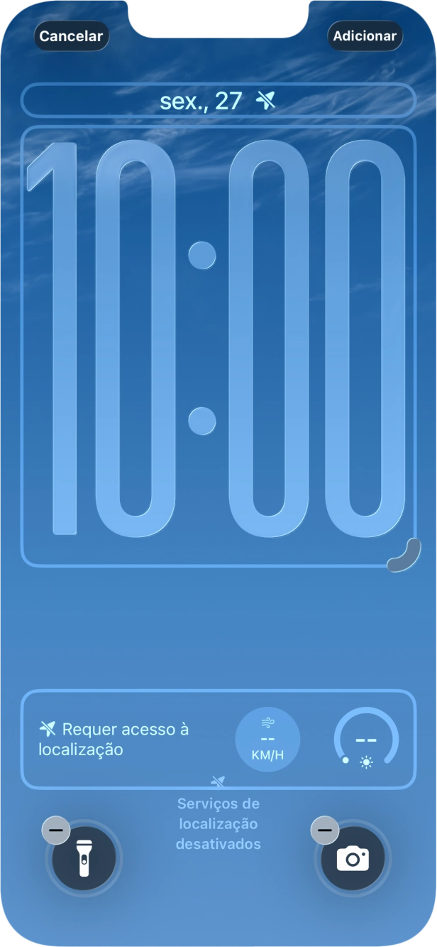 Se pretender personalizar a visualização da data no ecrã de bloqueio, prima o widget de data e siga as indicações no ecrã para escolher a visualização pretendida para o widget.