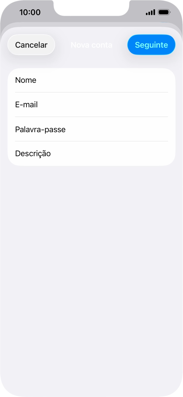 Prima Descrição e introduza o nome pretendido da conta de e-mail.