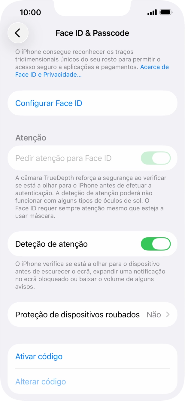 Prima Ativar código e introduza um código de bloqueio do telefone à escolha duas vezes de seguida.