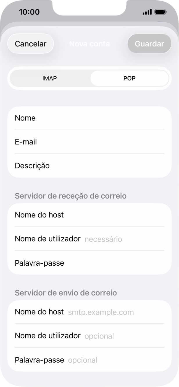 Prima Nome do host e insira pop.vodafone.pt.
