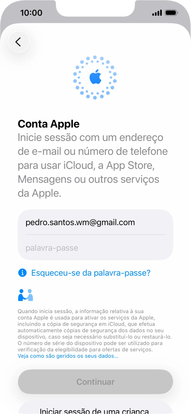 Prima Palavra-passe e introduza a password da sua Conta Apple.