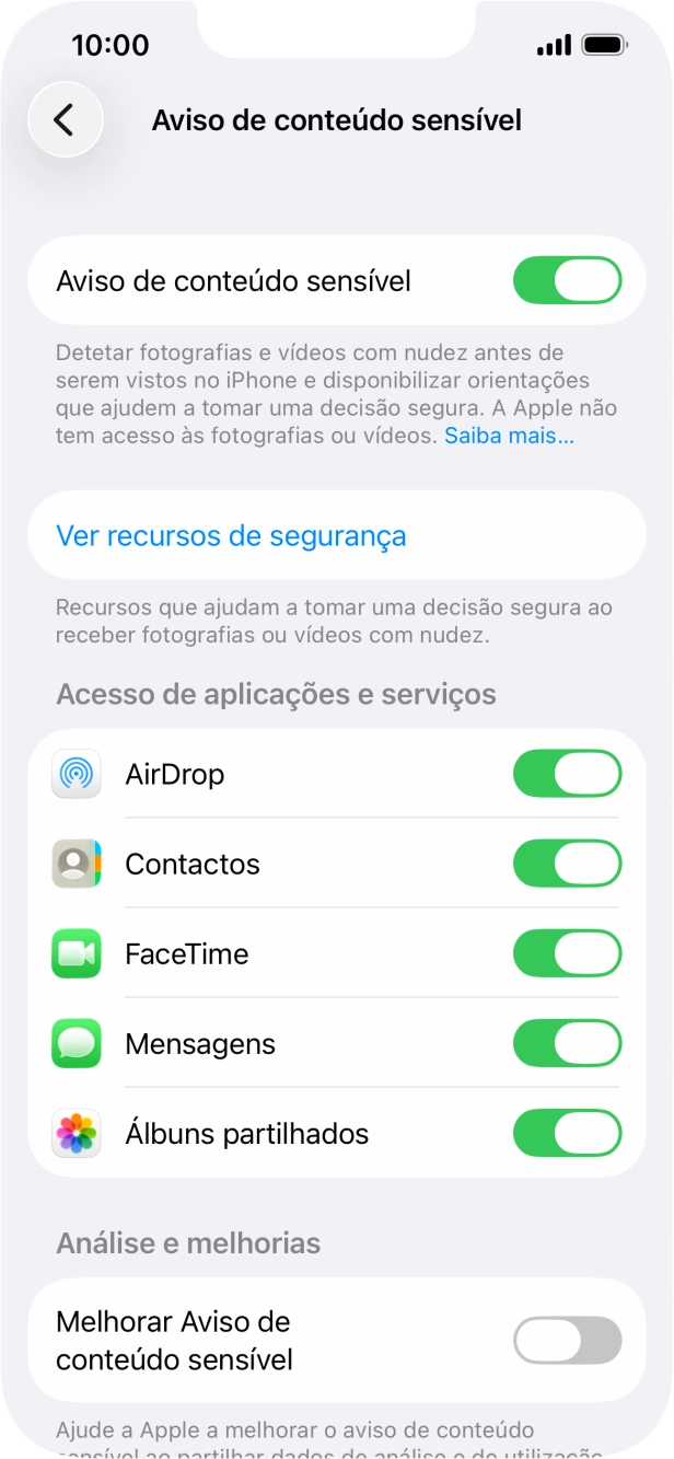 Prima o indicador junto das aplicações pretendidas para ativar ou desativar a função.