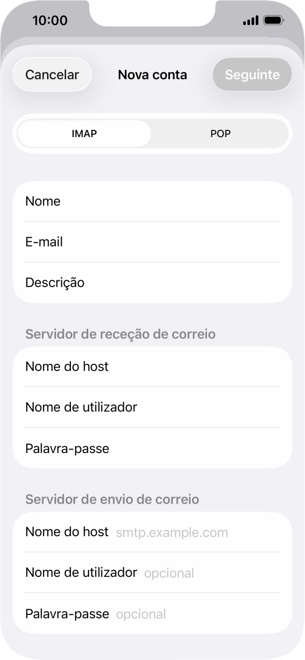 Prima Nome do host e introduza o nome do servidor de envio do fornecedor de e-mail.