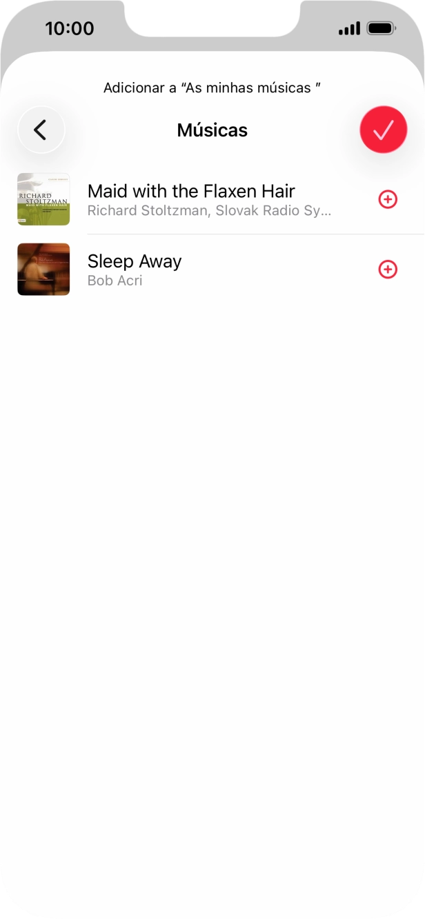 Vá até à categoria pretendida e prima o ícone para adicionar junto do ficheiro de música pretendido.