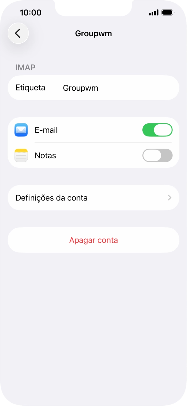 Prima Definições da conta.