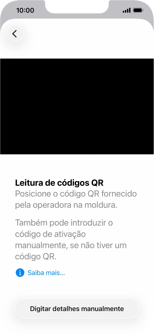 Para scanear o código QR enviado enquadre-o na moldura da câmara do telefone.