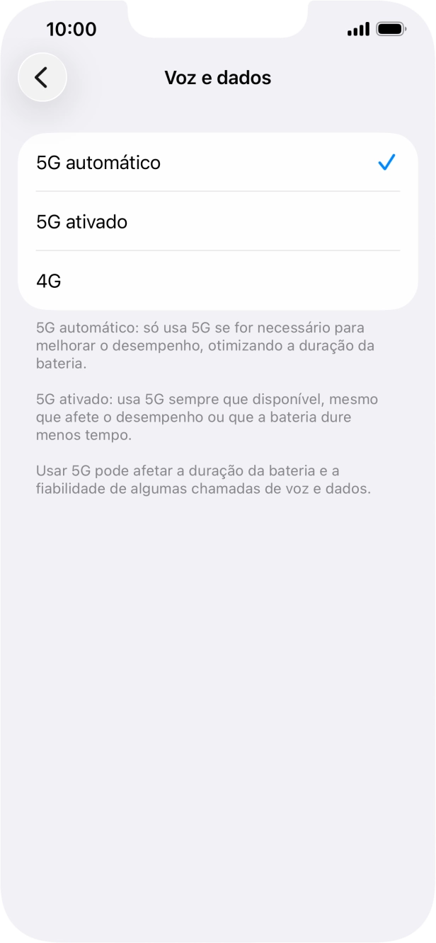 Para ativar a alternância automática entre 5G e 4G prima 5G automático.