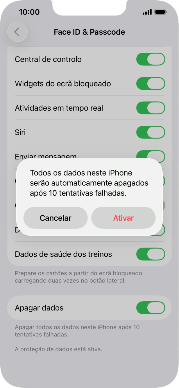 Se ativar a função, prima Ativar.