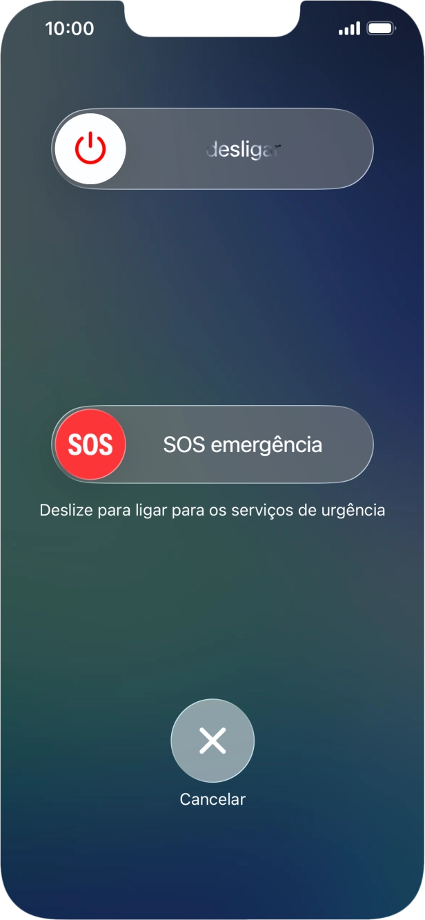 Prima o ícone para desligar e arraste-o para a direita.