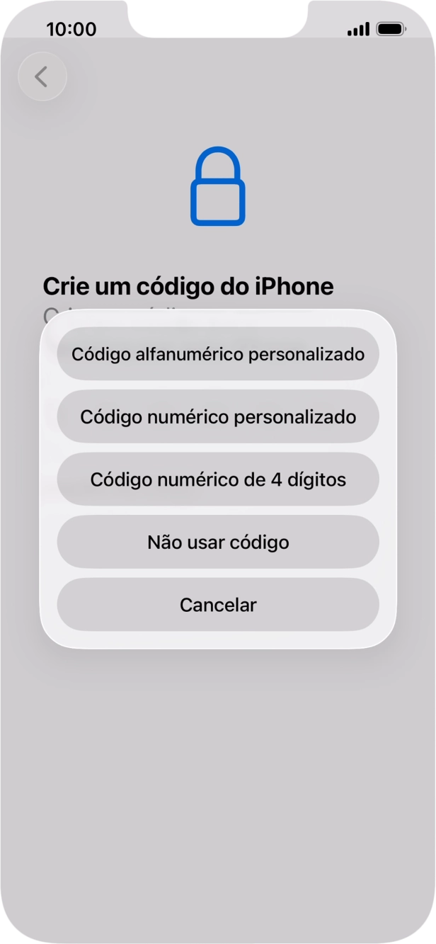 Siga as indicações no ecrã para ativar a utilização do código de bloqueio do telefone ou prima Não usar código.