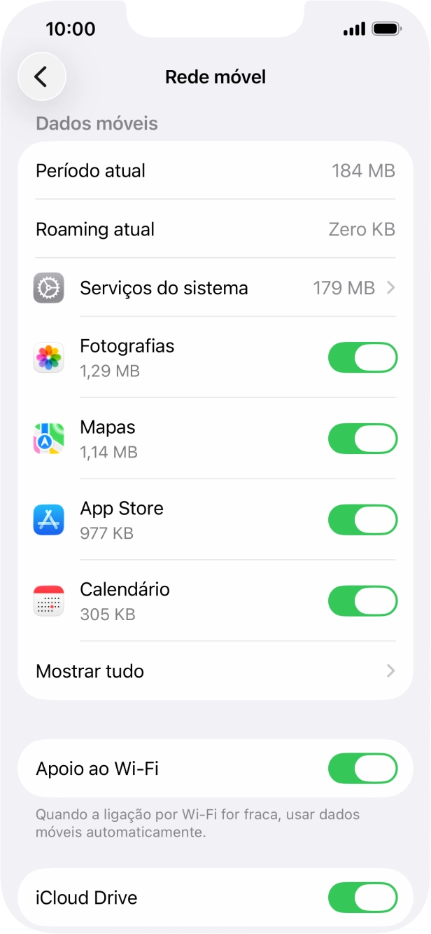 Prima o indicador junto das aplicações pretendidas para ativar ou desativar a função.