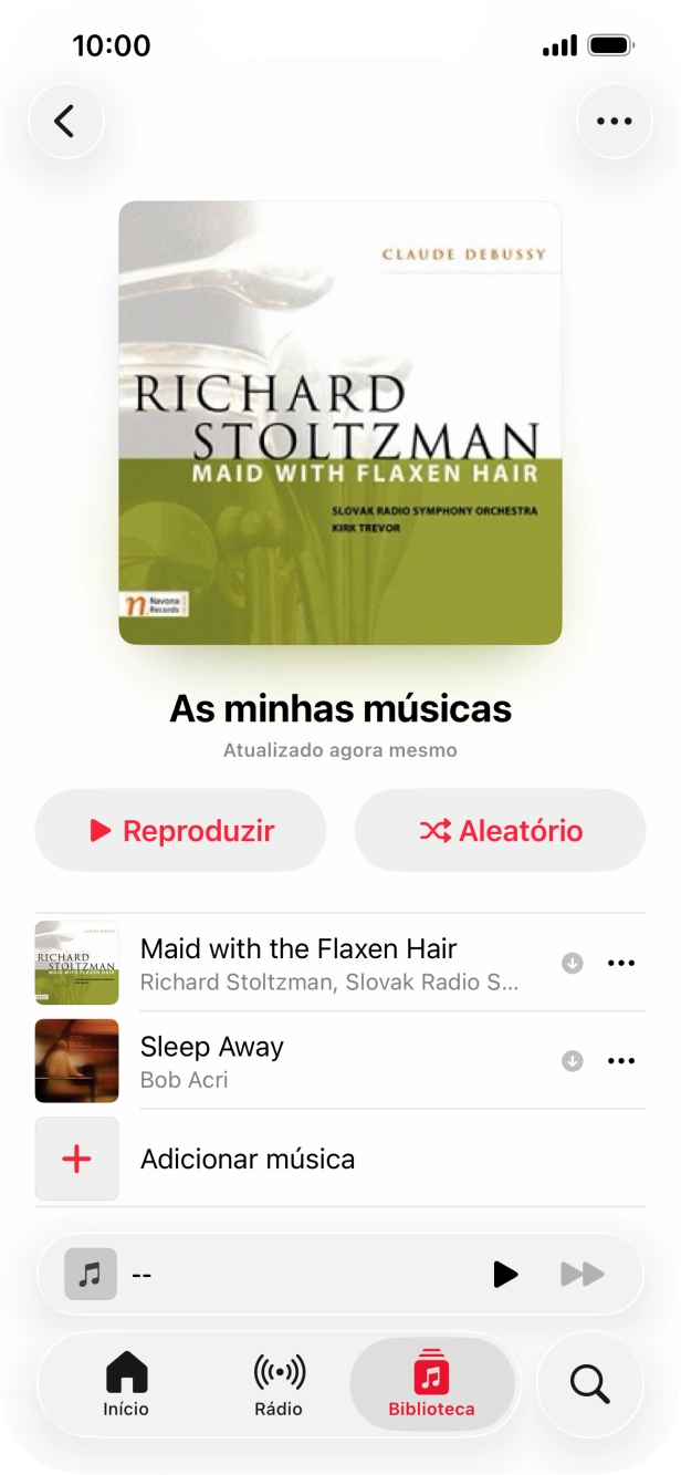 Vá até à categoria ou lista de reprodução pretendida e prima o ficheiro de música pretendido.