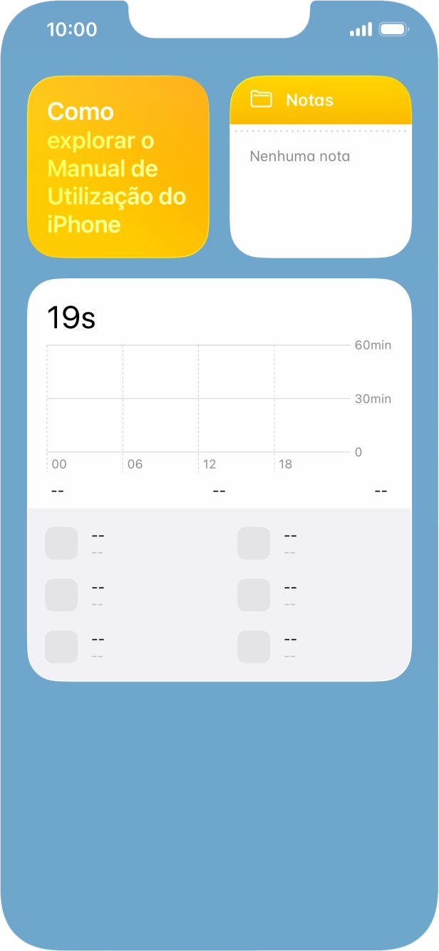Deslize o dedo para cima ou para baixo no ecrã, para ver mais widgets.