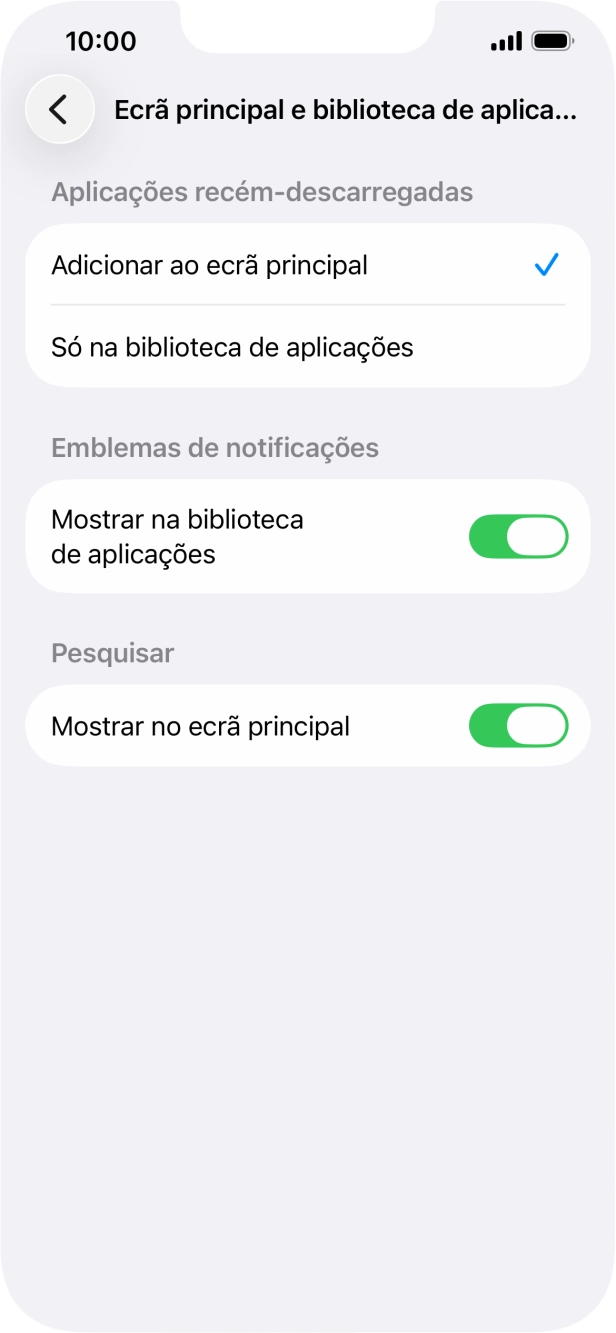 Para adicionar apps recém descarregadas ao ecrã inicial e à biblioteca de apps, deve premir Adicionar ao ecrã principal.