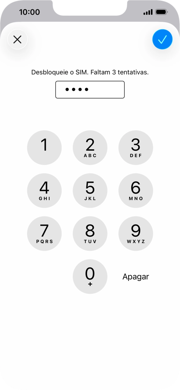 Introduza o código PIN e prima o ícone para aceitar.