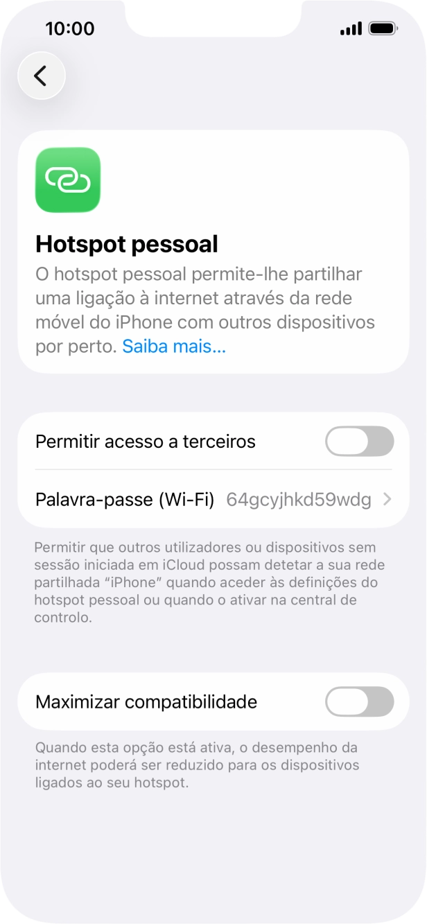 Prima Palavra-passe (Wi-Fi) e introduza a password pretendida.