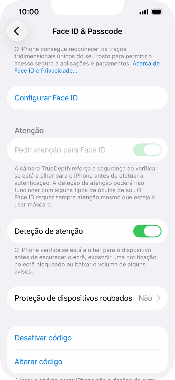 Prima Desativar código, e introduza o código de bloqueio.