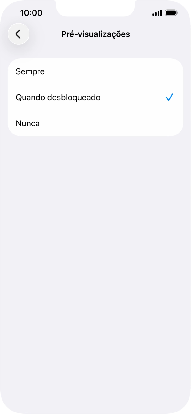 Para escolher a pré-visualização de notificações no ecrã bloqueado, prima Sempre.